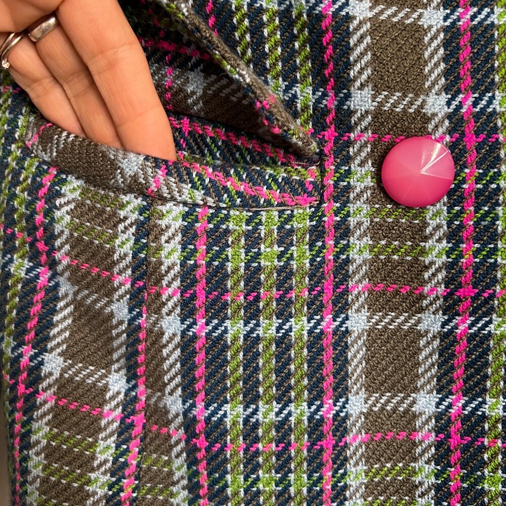 Paul Frank Plaid Jacket // Pink Button Statement Blazer // Y2K Preppy Punk // M - Picture 6 of 7